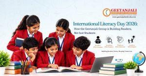 Building Lifelong Readers at Geetanjali Group of Schools Students reading during library hour at Geetanjali Group of Schools, top 3 Cambridge schools in Hyderabad