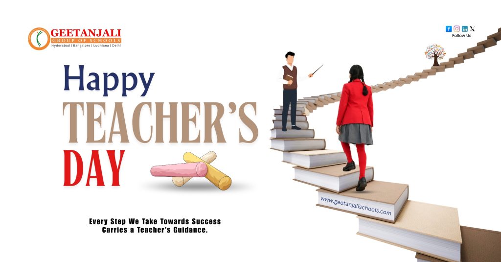 Students honouring teachers during Teachers' Day 2026 at Geetanjali Global School, Hyderabad